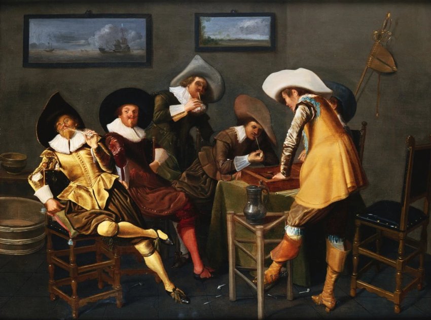 Gentlemen Smoking and Playing Backgammon in an Interior by Dirck Hals 1627