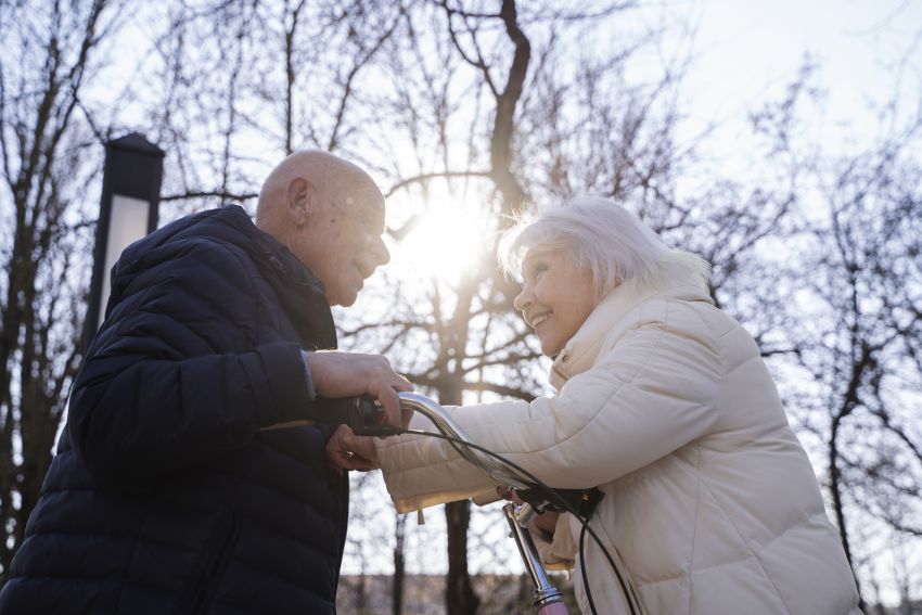 senior people with bicycle 